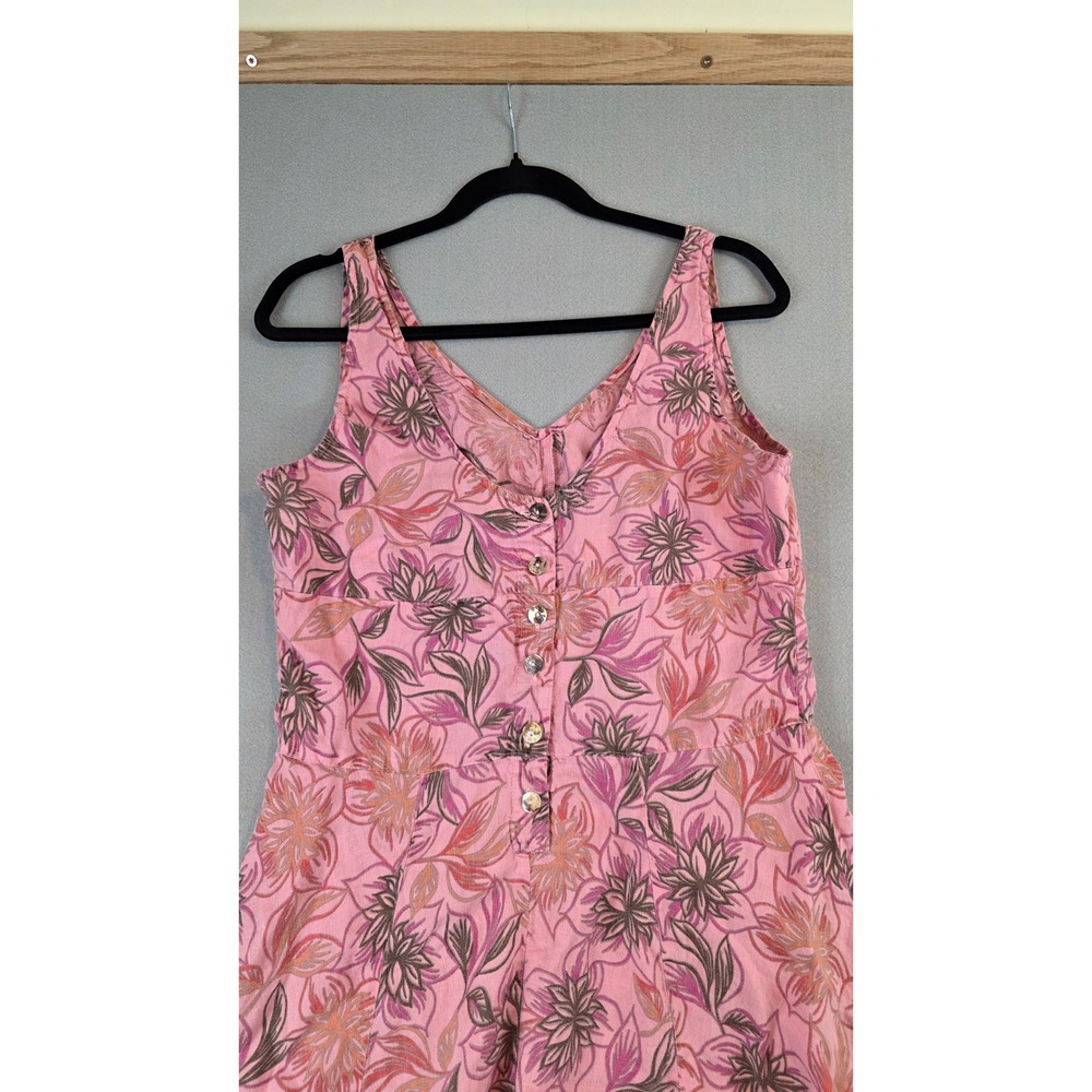 Cut Loose Womens Pink Floral 100% Linen Sleeveless V-Neck Midi Dress Large USA - Picture 13 of 13